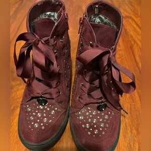 Stuart Weitzman Burgundy Lace-Up Boots